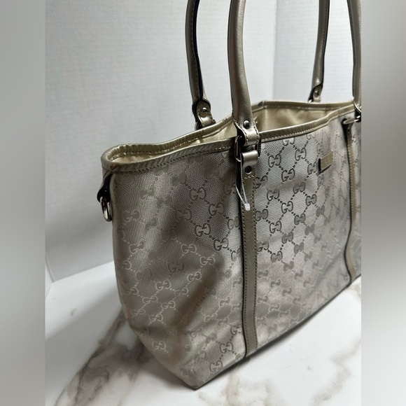 Authentic GUCCI GG implementation Tote Bag Silver w/COA - Picture 4 of 15